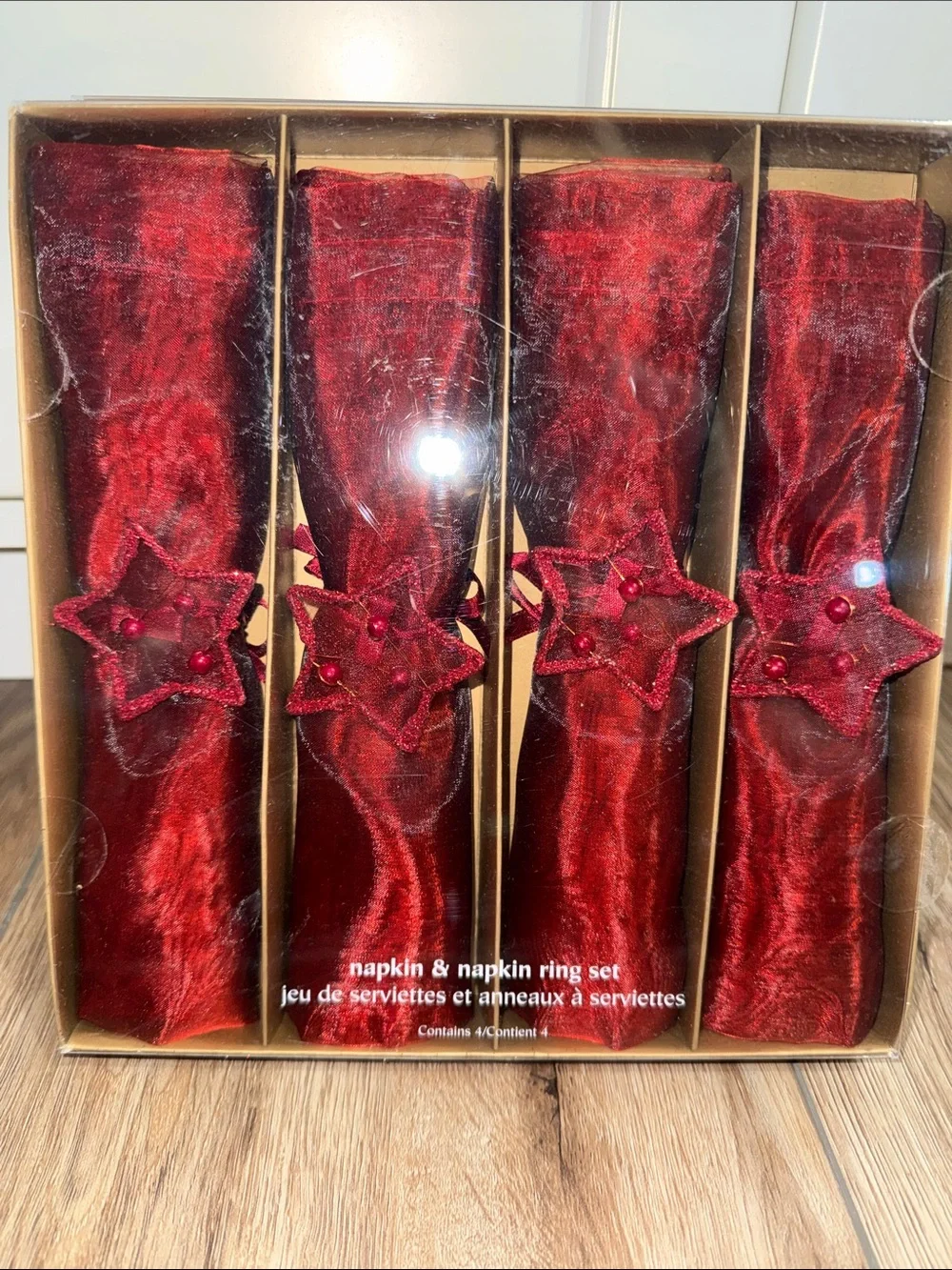 Pier 1 Red Napkin & Star Napkin Ring Set 8 Home Accents Holoday Decor Christmas